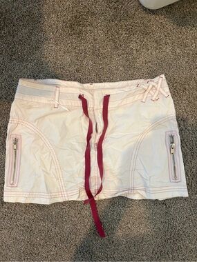 Y2K cream Mini skirt  with Burgundy Drawcord